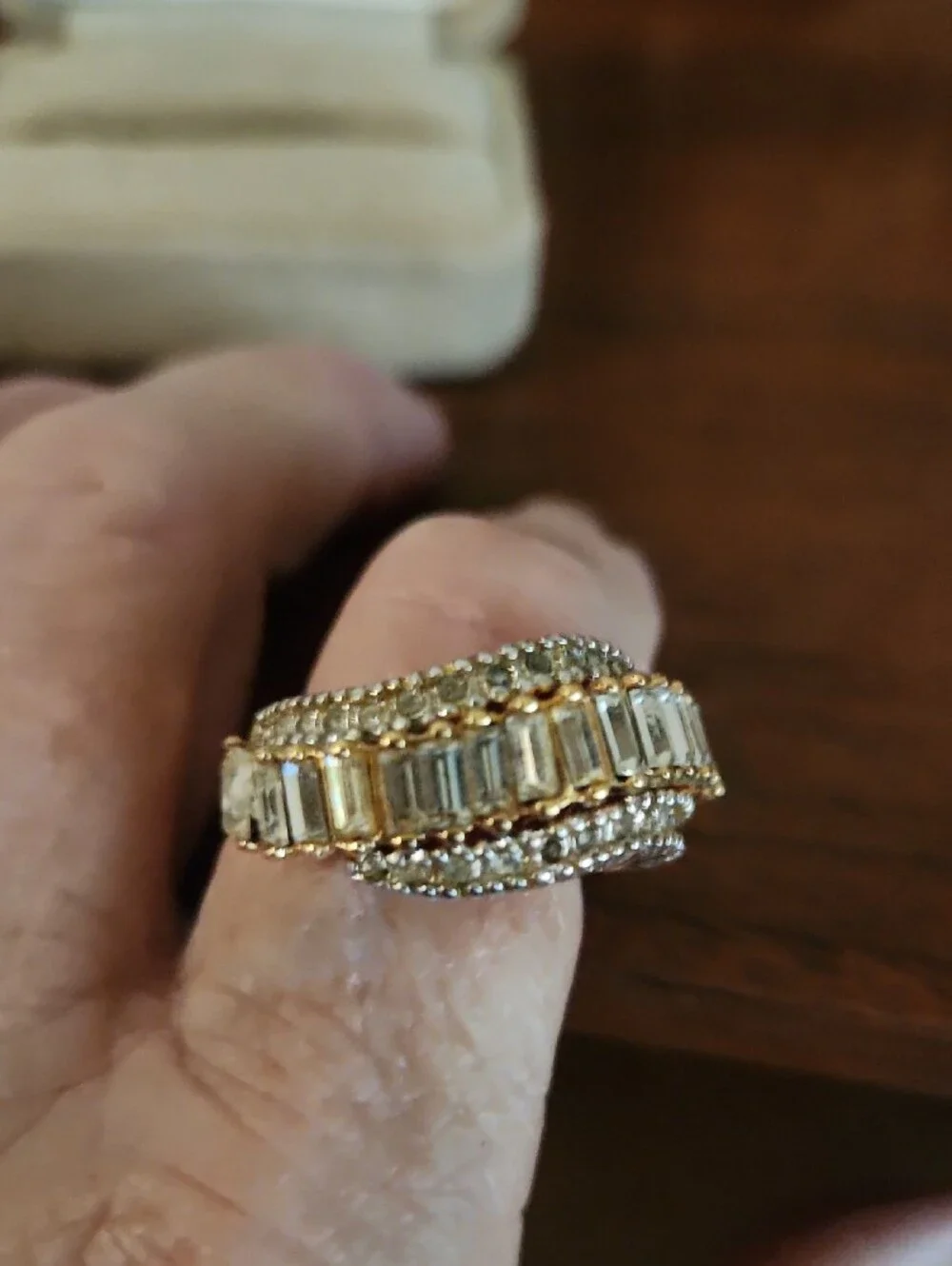 Farrah Fawcett Gold Crystal Baguette & Round Ring